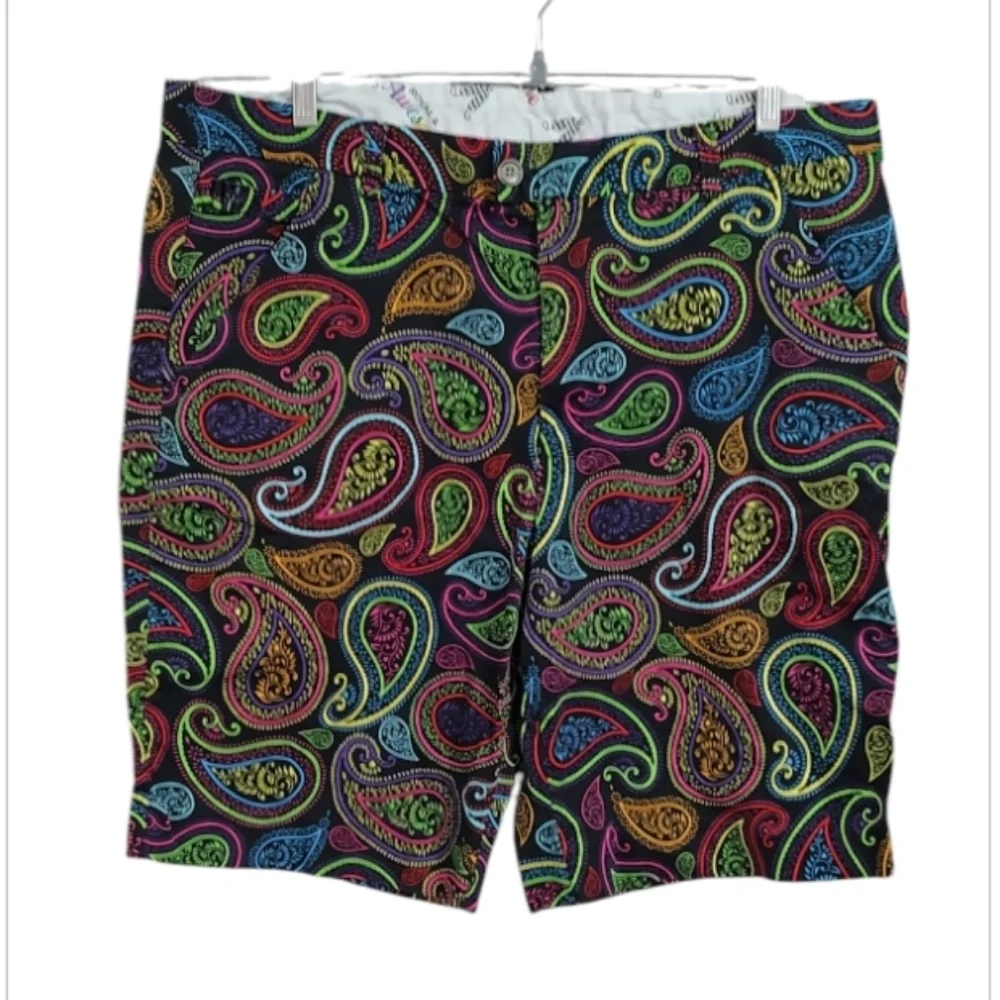 Royal & Awesome Paisley Golf Colorful Shorts ~ Retro Fun Bright